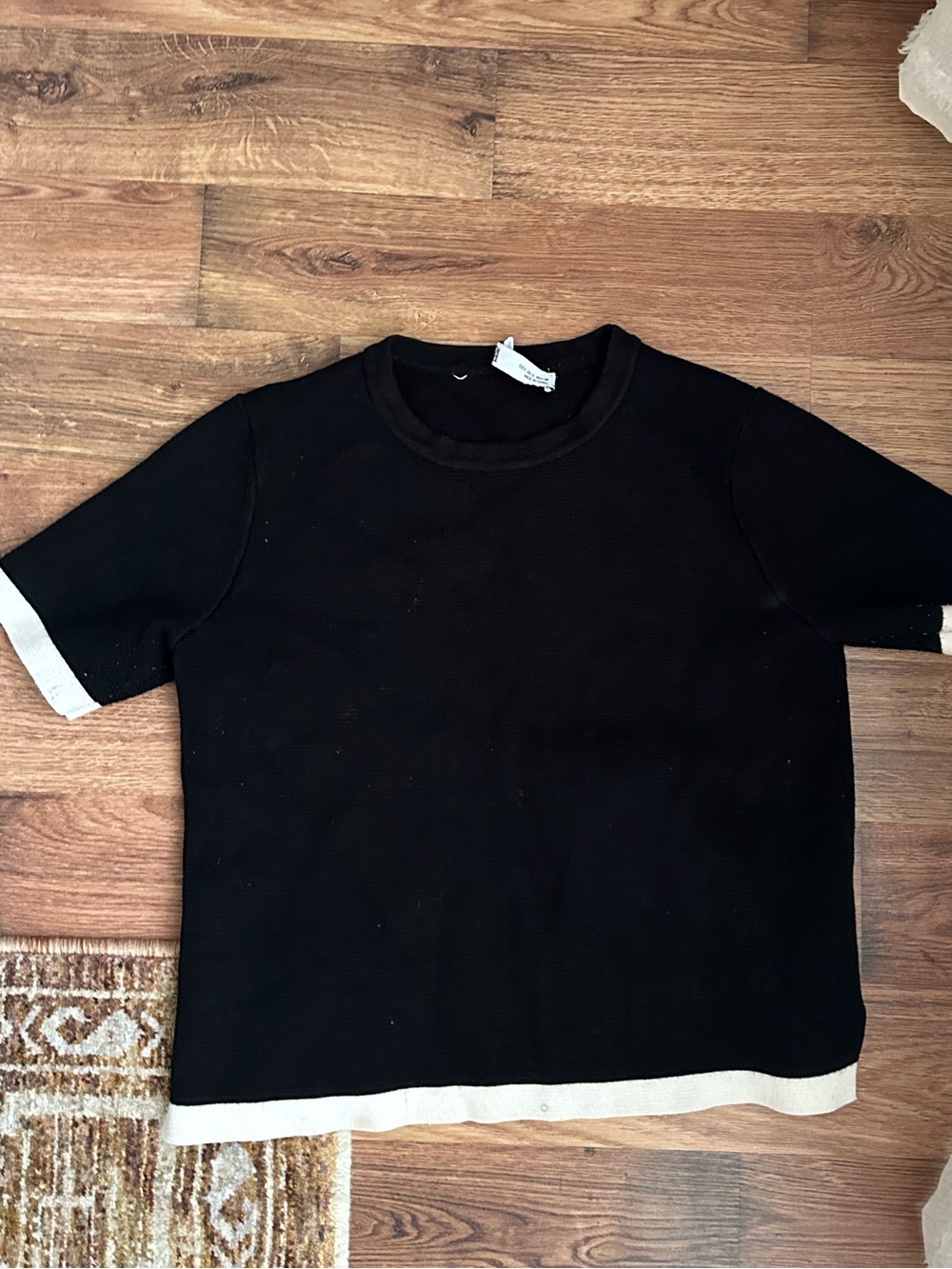 Zara Black Ribbed Short Sleeve Crew Neck Top